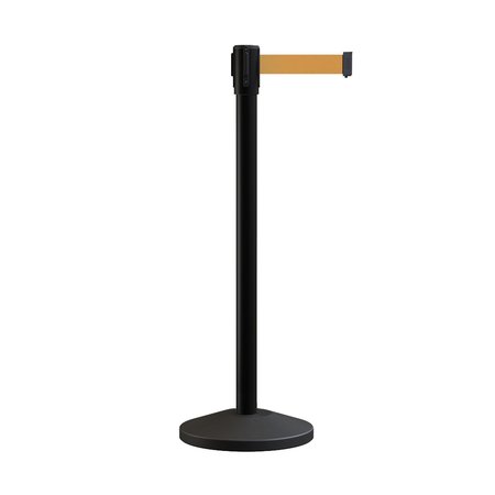 MONTOUR LINE Retractable Belt Barrier Stanchion, 2in Black Post  7.5'Brown Belt M530-BK-BN-75